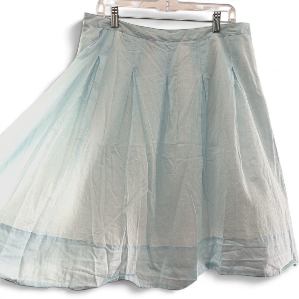 Talbots Pleated Cotton Skirt Plus 14W Blue Watercolor Coastal Boho A-Line